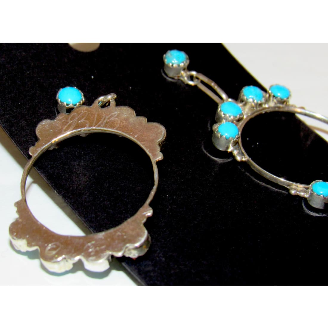 Zuni Snake Eye Turquoise Dangle Earrings Sterling Silver Native American