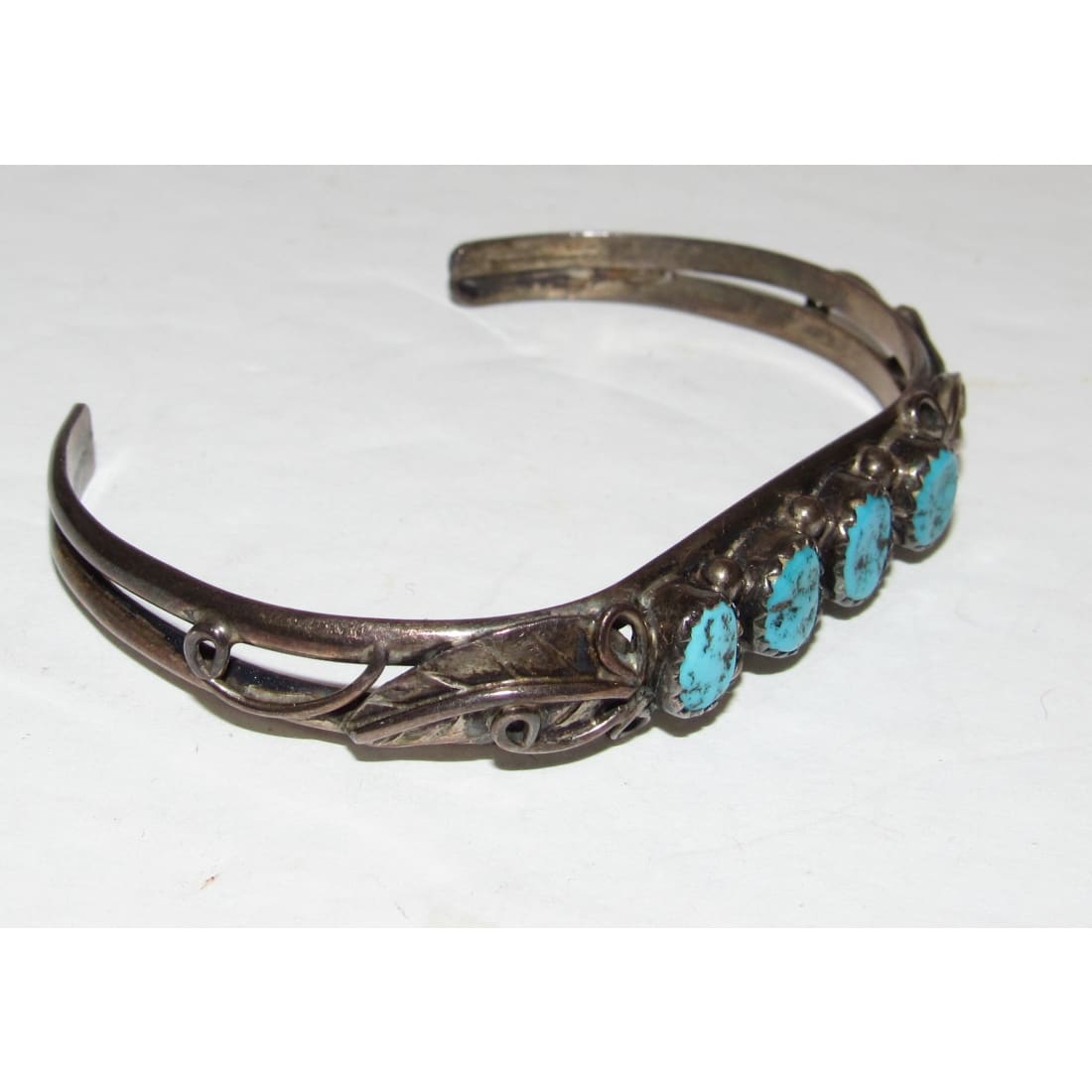 Vintage Navajo Kingman Turquoise Stacker Cuff Bracelet Sterling Silver