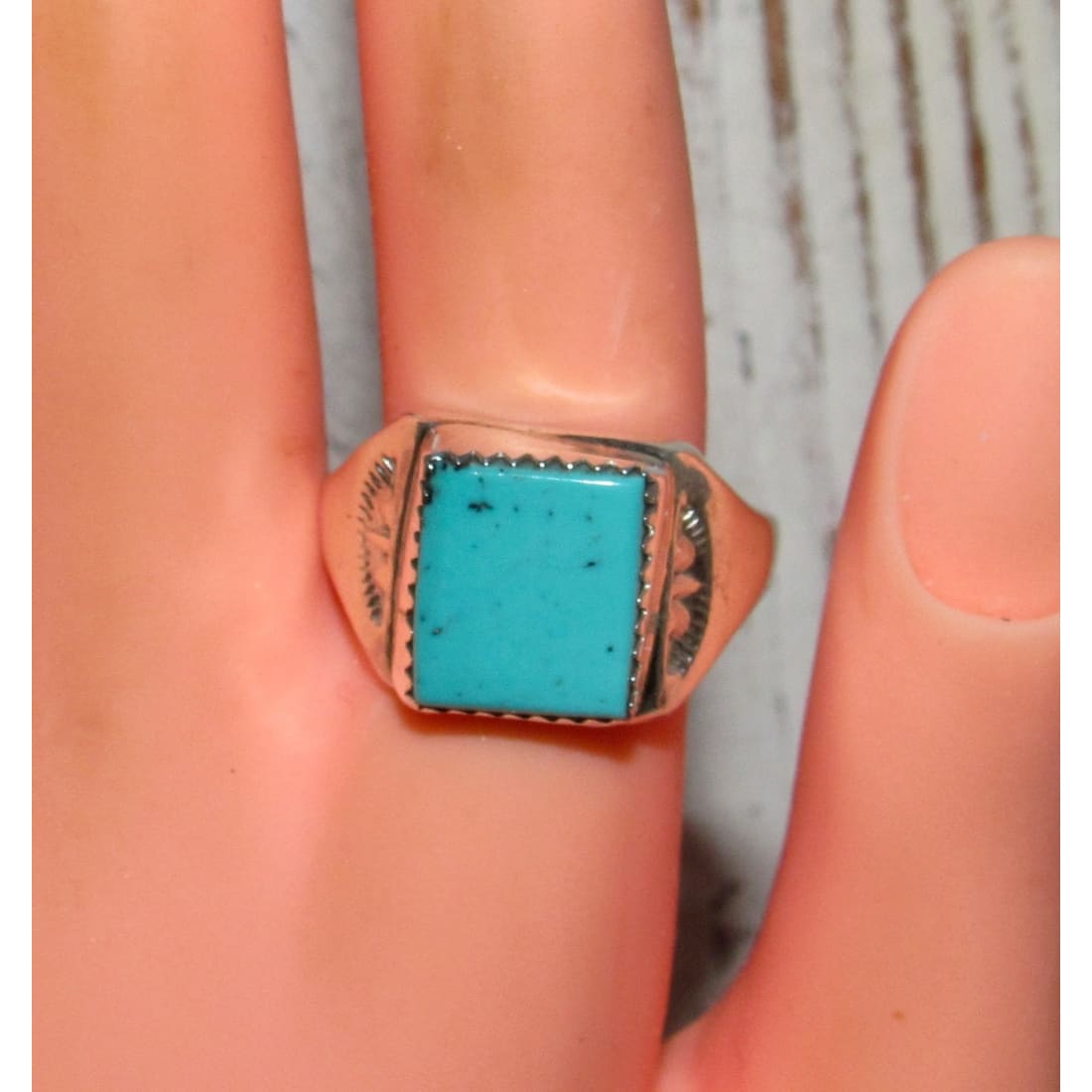 Navajo Sleeping. Beauty Turquoise Men Ring Sz 10.5 Sterling Silver