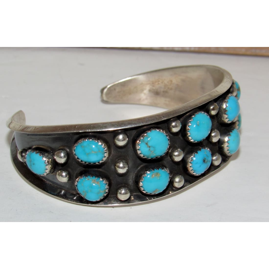 Vintage Navajo Kingman Turquoise Cuff Bracelet Sterling Silver P. Largo