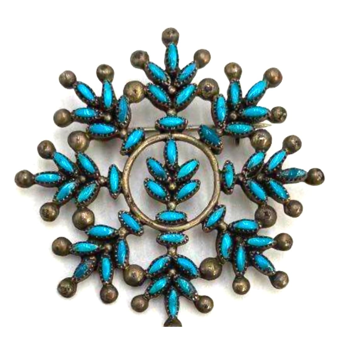 Old Pawn Zuni Turquoise Cluster Pin Pendant Sterling Silver Brooch