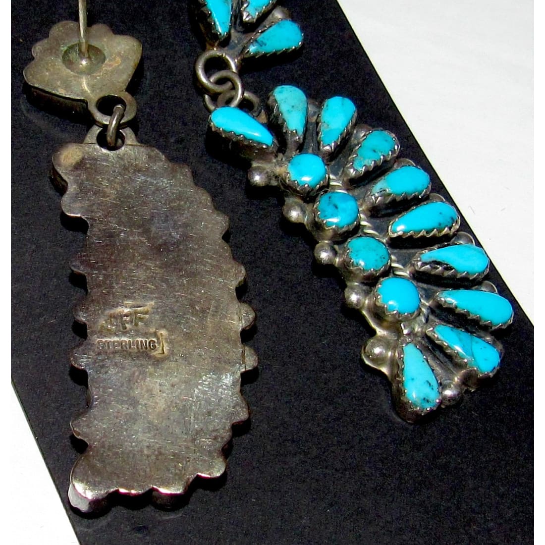 Navajo Turquoise Cluster Dangle Earrings Sterling Jeanne and Felix Tsinijinnie