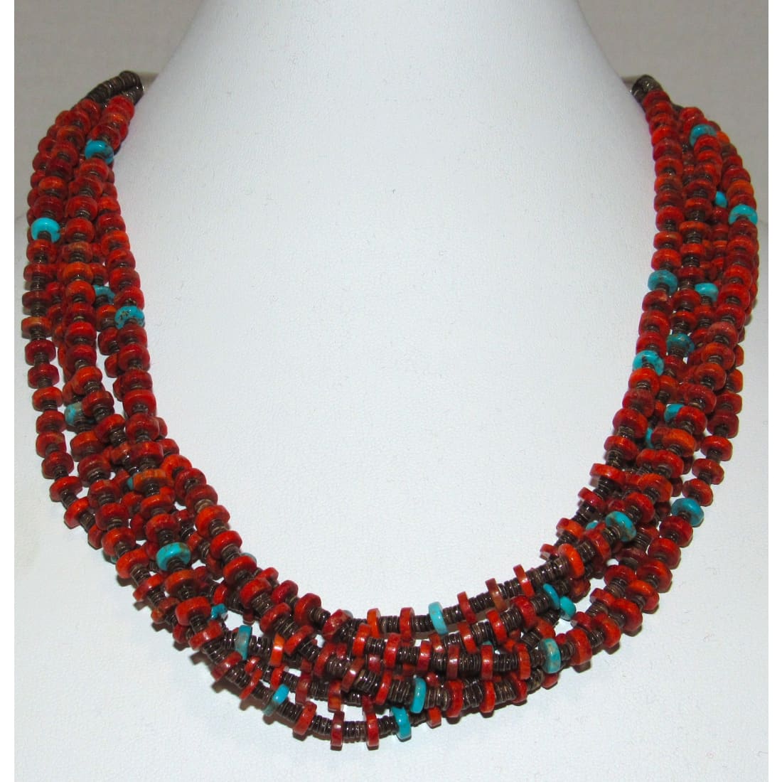 Santo Domingo Rolled Pen Shell, Coral & Turquoise Heishi Necklace O. Crespin