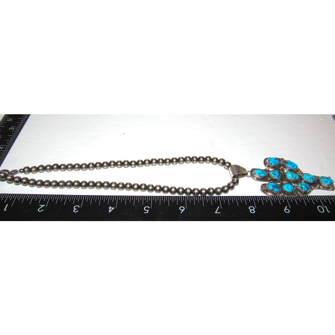 Navajo Kingman Turquoise Cactus Pendant Sterling Navajo Pearls