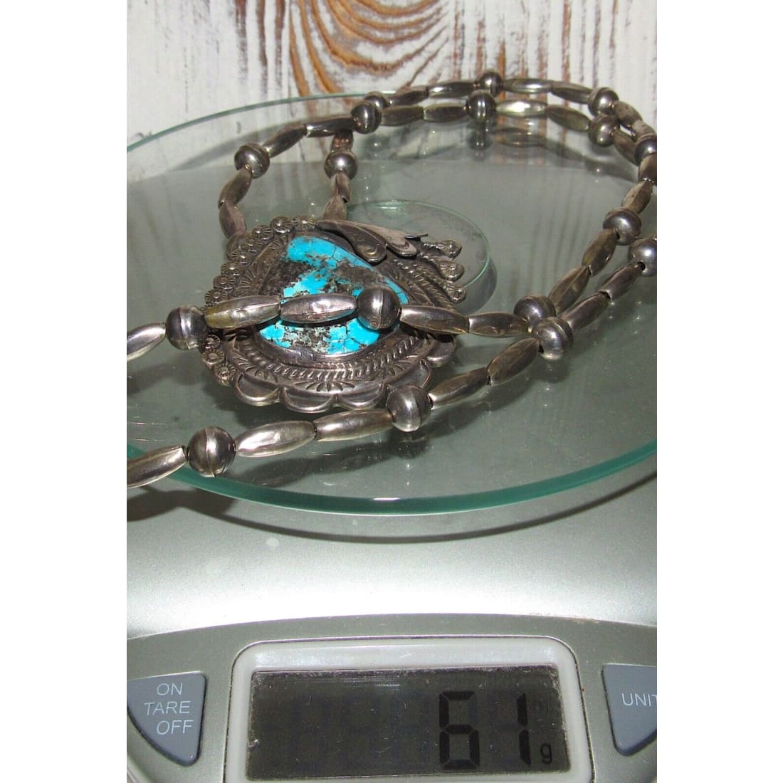 VTG Navajo Morenci Turquoise Pendant Necklace Sterling Navajo Pearls Necklace