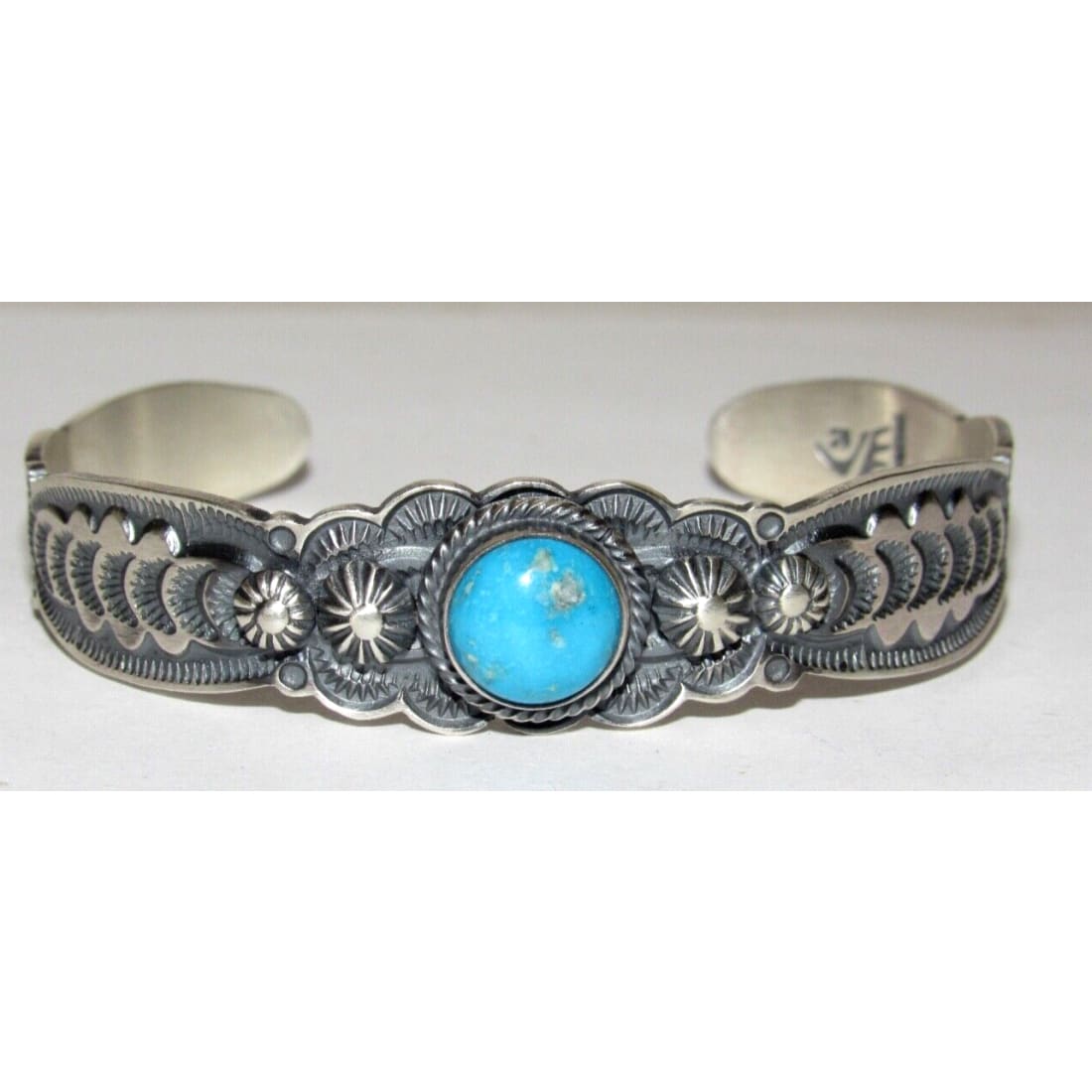Navajo Blue Royston Turquoise Sterling Stacker Cuff Bracelet Ingot Bennie Ramone