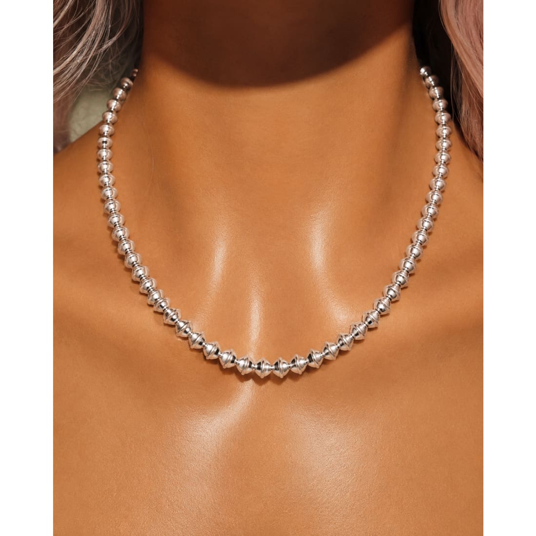Handmade Navajo Pearls Necklace Sterling Silver 6mm Saucer Beads 18"L G Benally