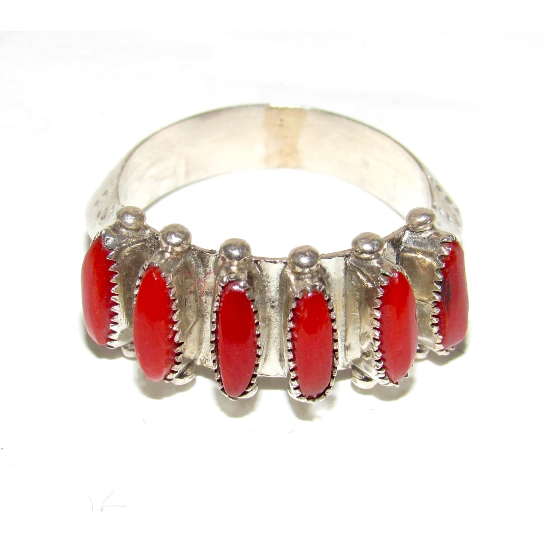 Zuni Coral Petite Point Ring Sz 7 Sterling Silver Janice Paloma