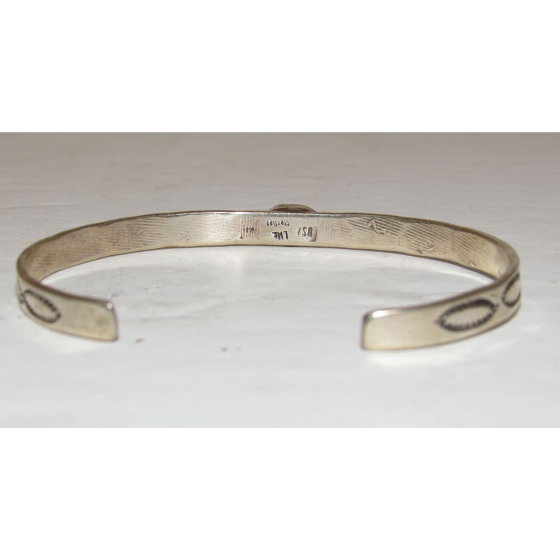 Navajo Kingman Turquoise Stacker Cuff Sterling Hand Etched Bracelet Signed