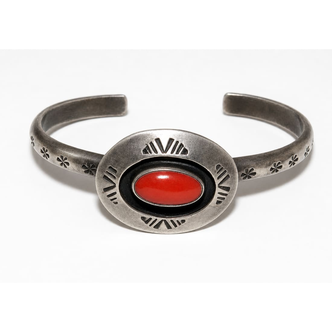 Old Pawn Navajo Coral Stacker Cuff Bracelet Sterling Silver