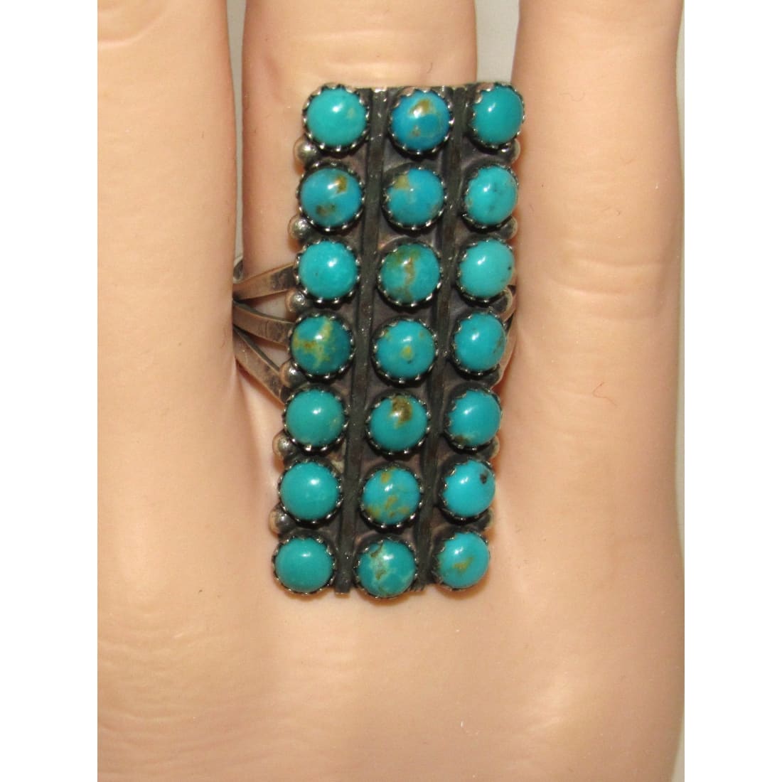 Zuni Snake Eye Turquoise Cluster Ring Size 8.5 Sterling Silver K. Lonjose