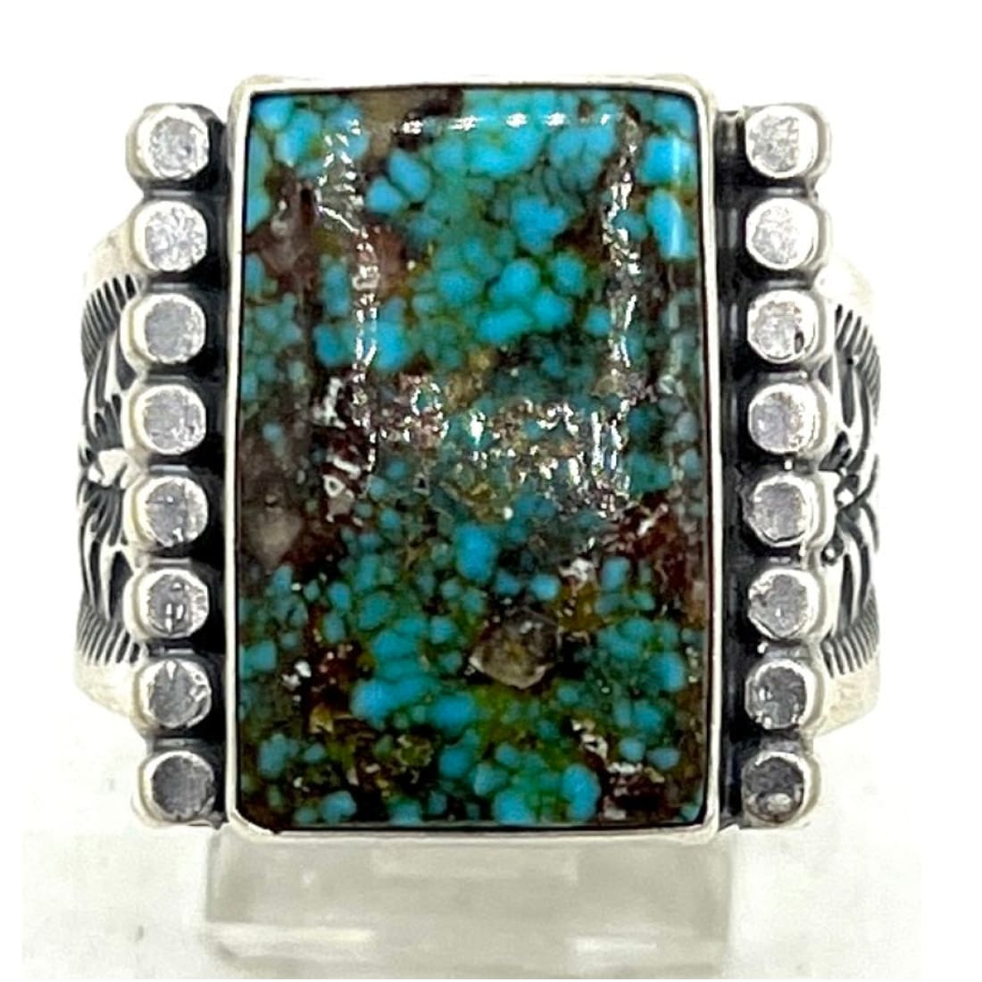 Navajo Spiderweb Kingman Turquoise Ring Sz 10 Sterling Silver Sam Yellowhorse
