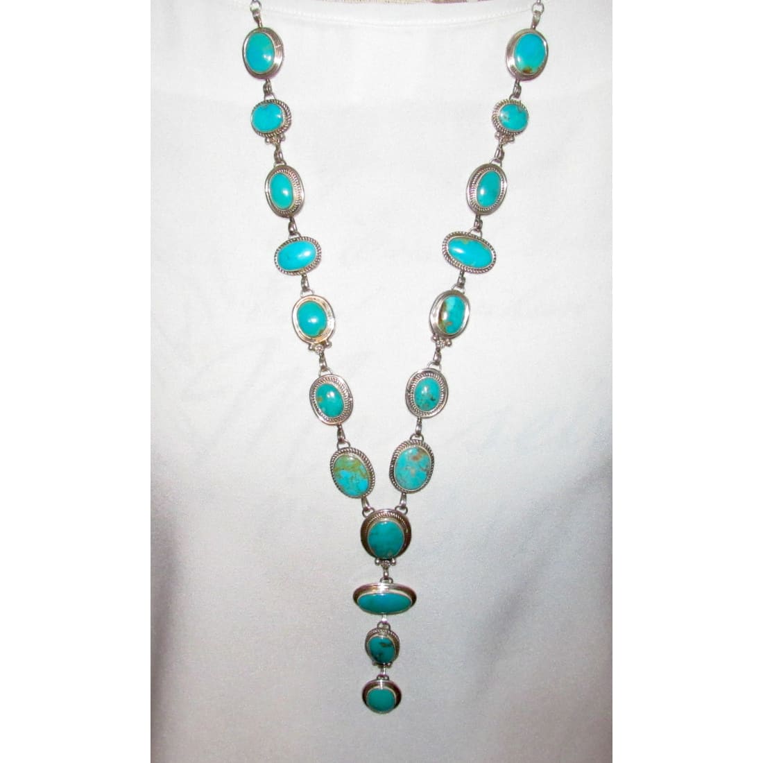 Navajo Royston Turquoise Lariat Necklace Sterling Silver K. Pino