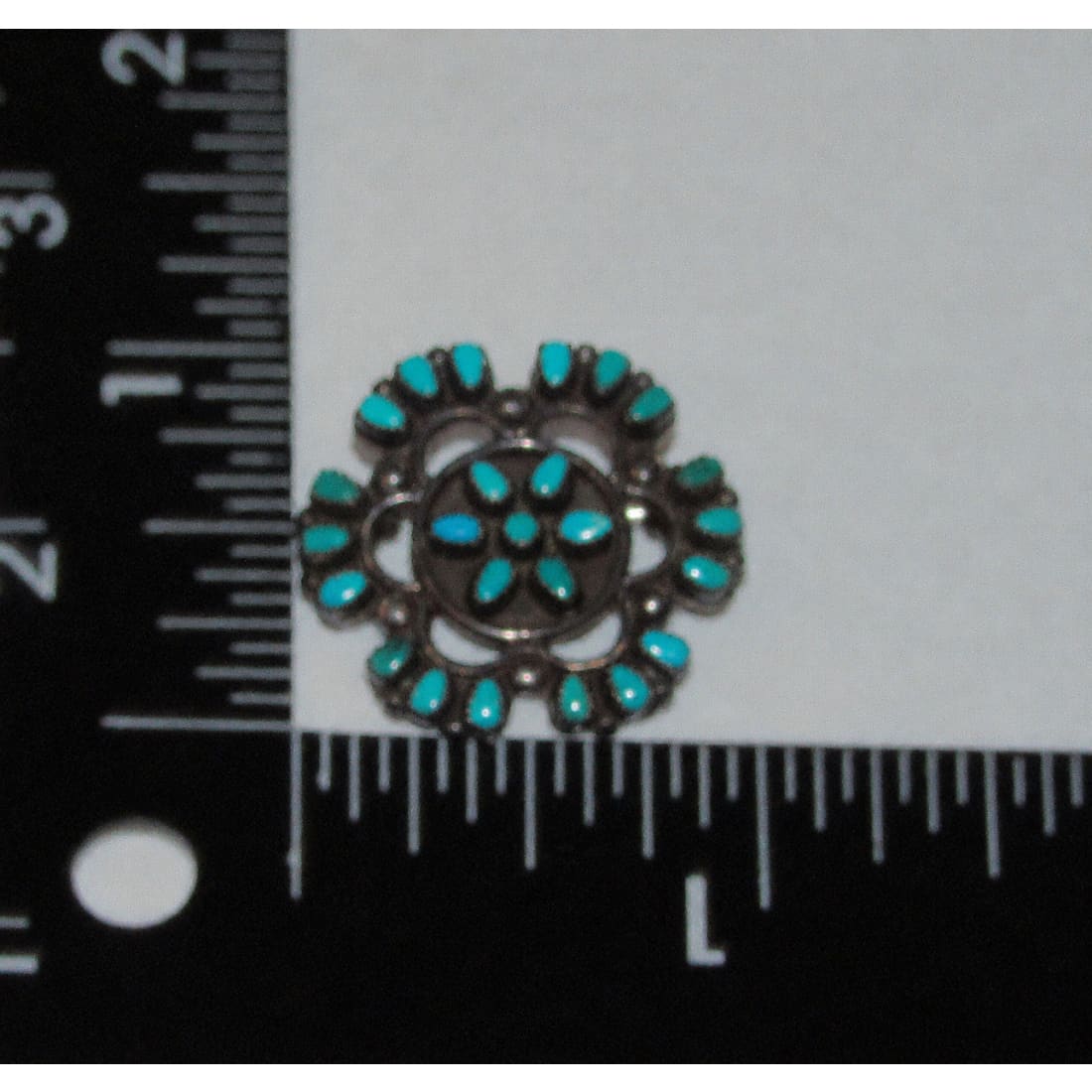 Old Pawn Zuni Turquoise Cluster Pin Sterling Silver Brooch