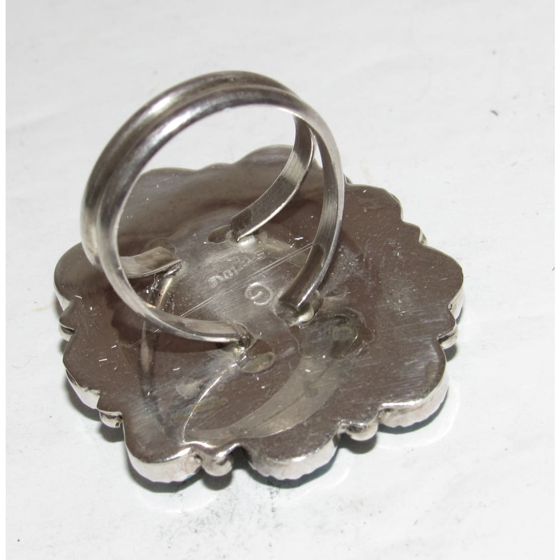 Navajo Cluster Ring Sz 7.5 Orange Spiny Oyster Kingman Turquoise Sterling Silver