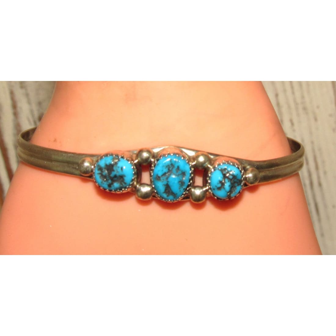Navajo Kingman Turquoise Stacker Cuff Bracelet Sterling Silver