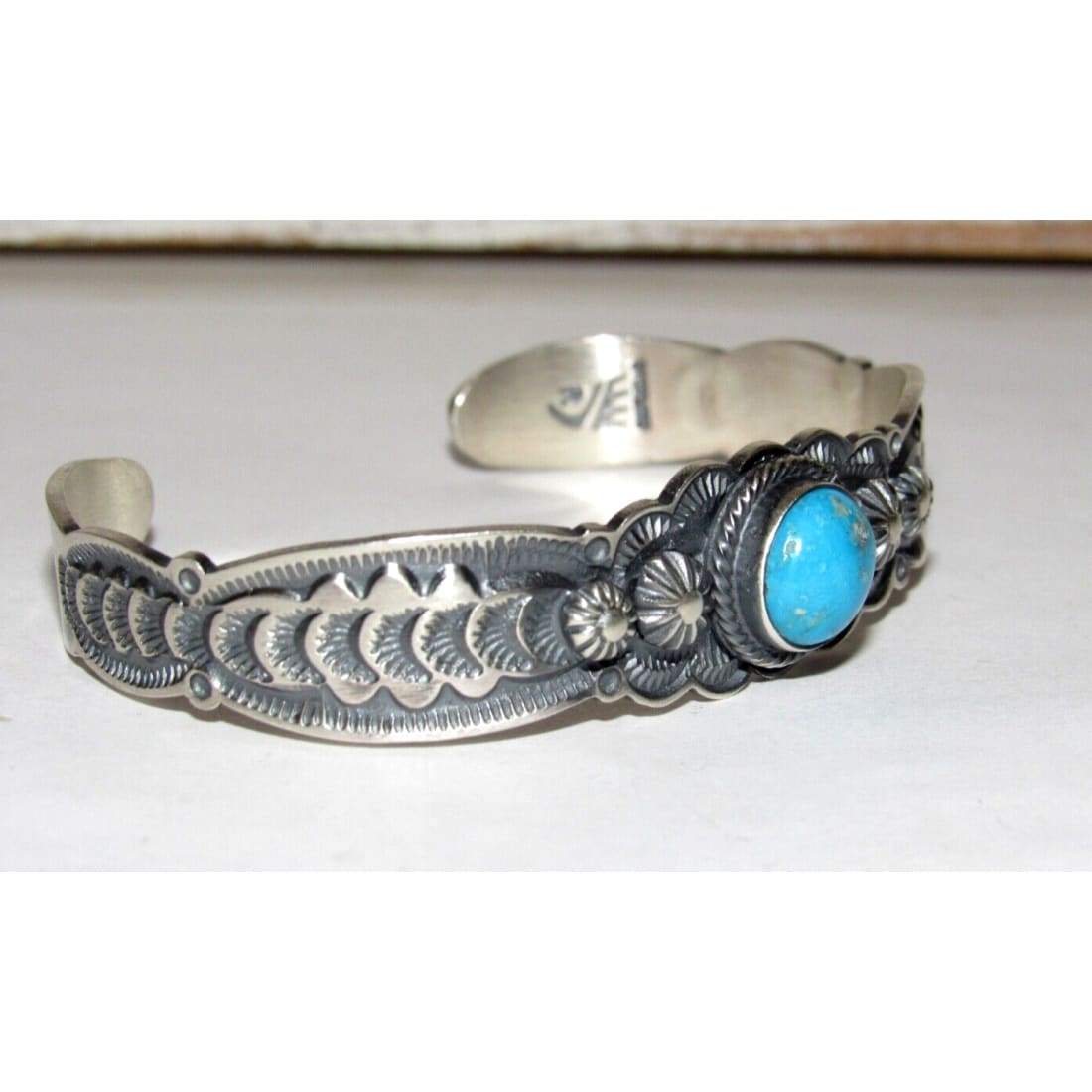 Navajo Blue Royston Turquoise Sterling Stacker Cuff Bracelet Ingot Bennie Ramone