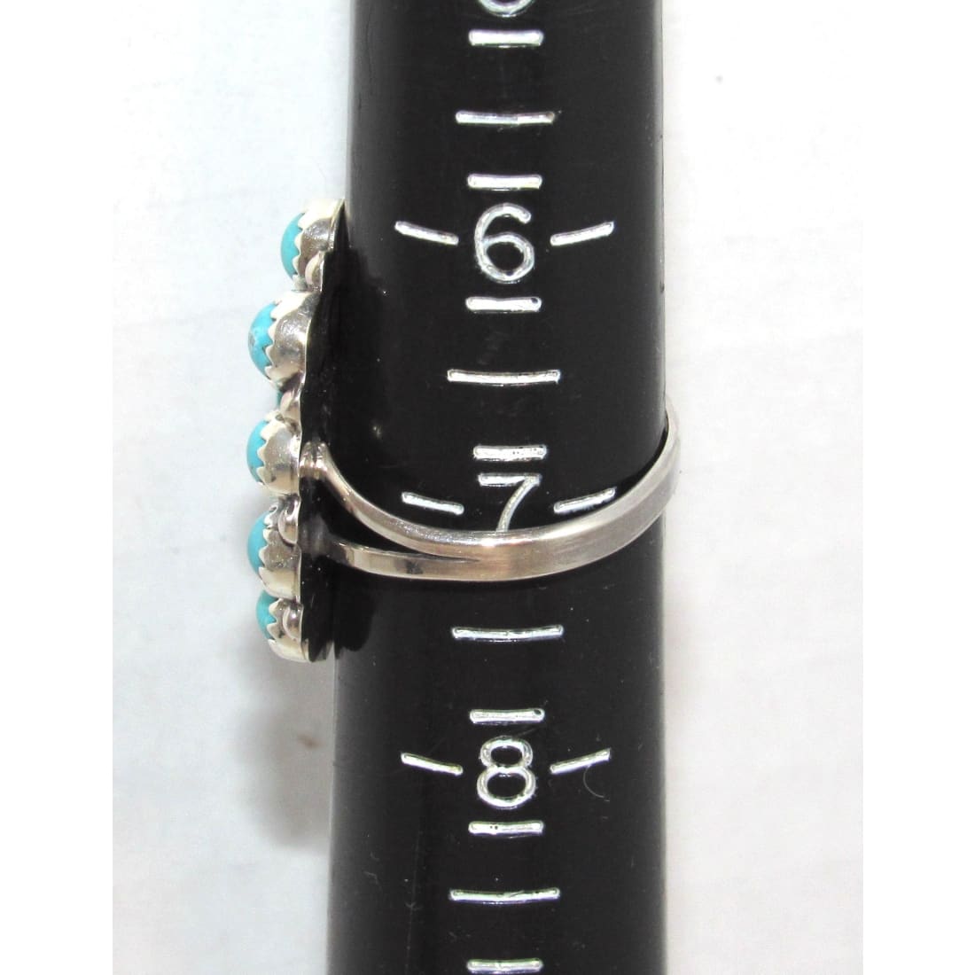 Navajo Turquoise Cluster Ring Sz 7 Sterling Silver Native Signed