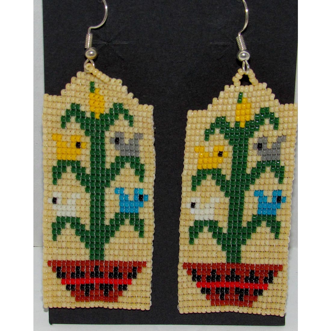 Vintage Zuni Beaded Dangle Earrings Tree of Live Design
