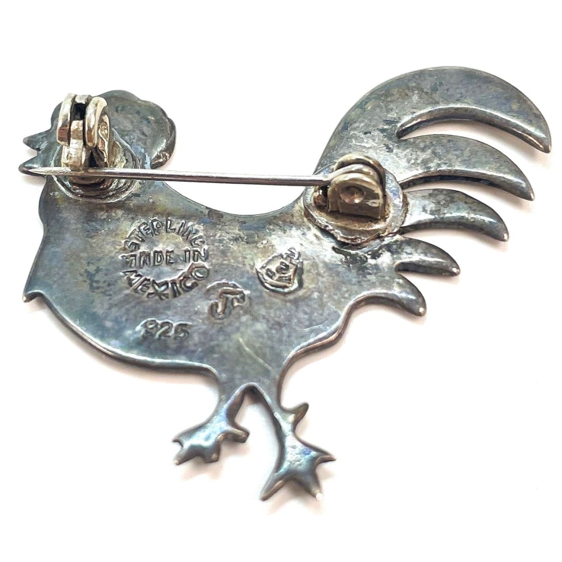 Vintage Mexican Taxco Sterling Silver Enamel Rooster Brooch Jeronimo Fuentes
