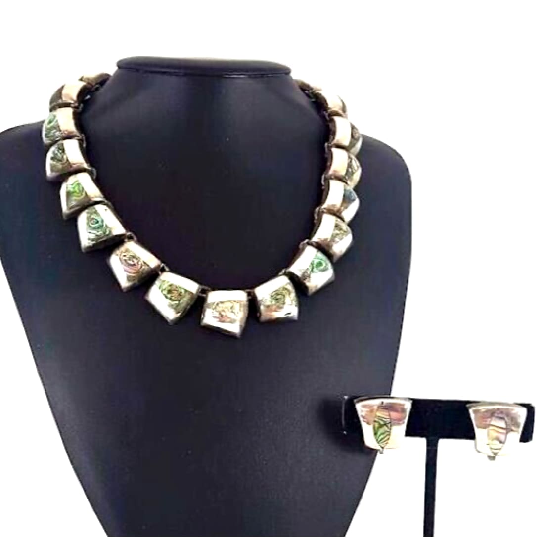 Early Taxco Mexico Sterling Silver & Abalone Shell Necklace