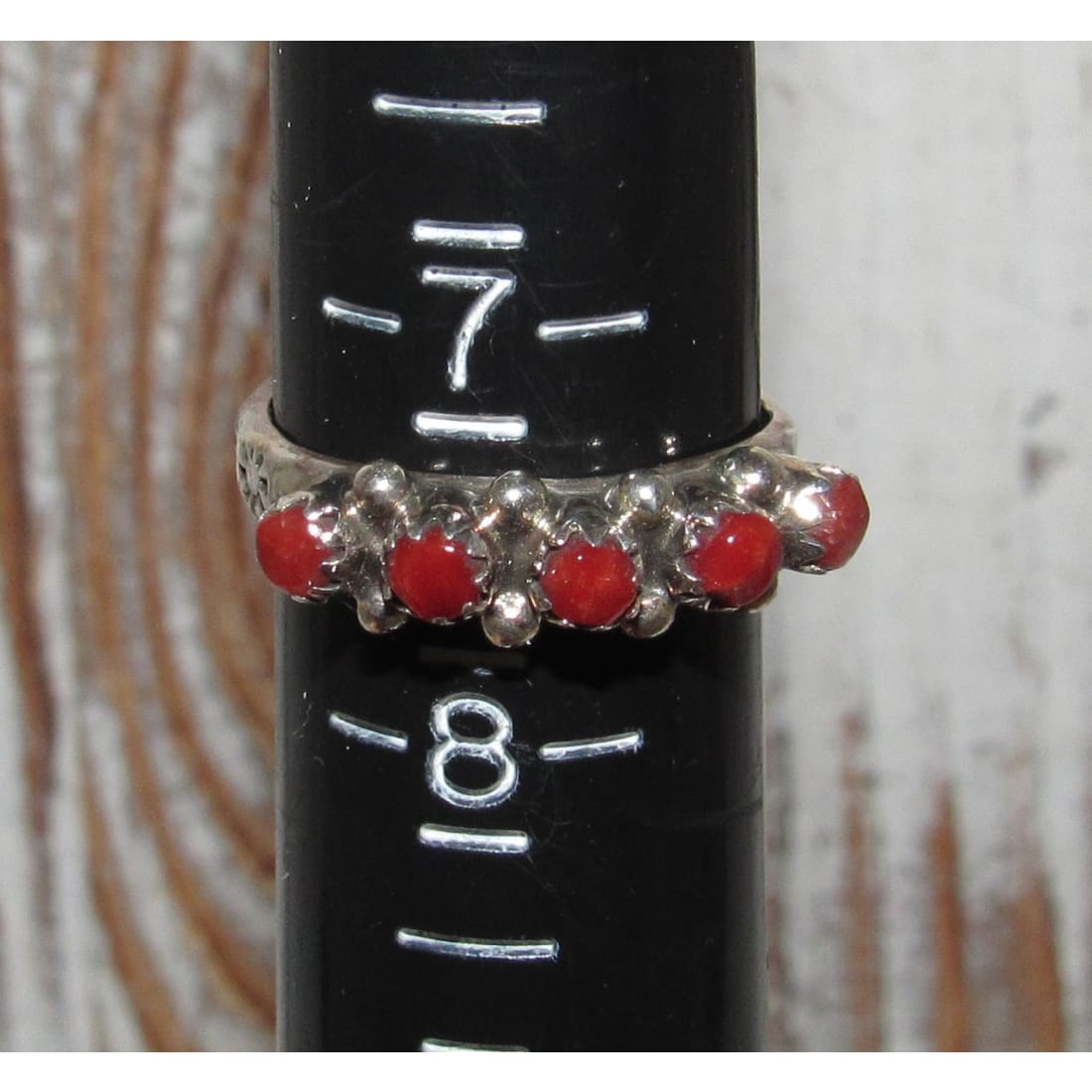 Zuni Snake Eye Coral Cluster Ring Size 7.5 Sterling Silver