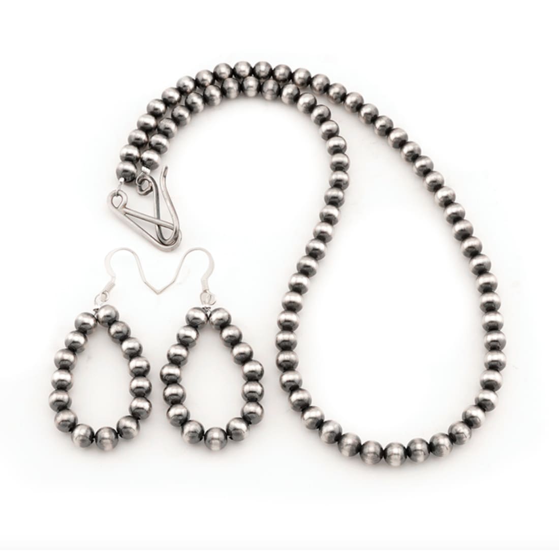 Navajo 6mm Pearls Necklace & Earrings Set Sterling Silver Beads N. Garcia