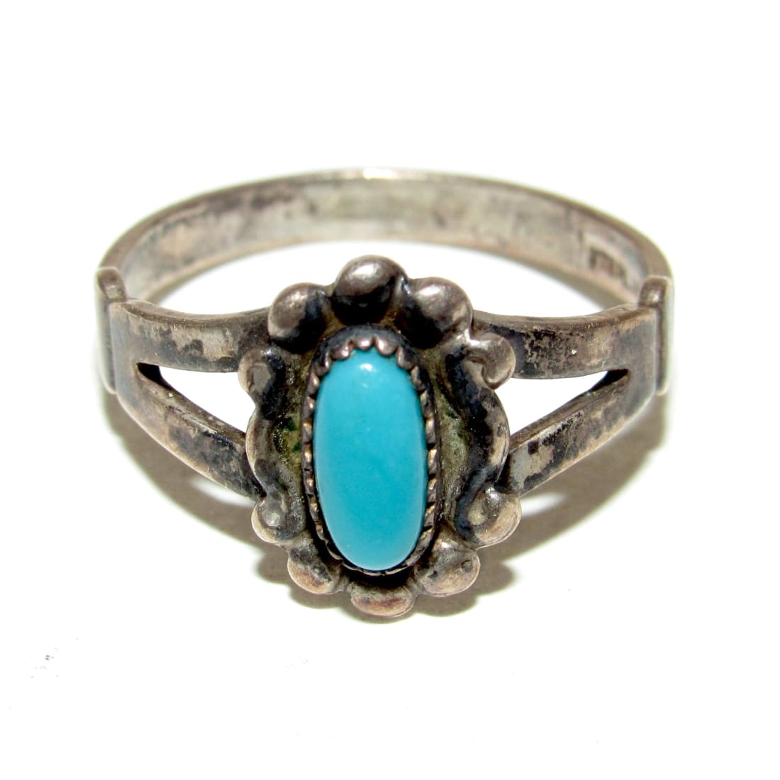 Old Pawn Navajo Fred Harvey Era Turquoise Ring Size 7 Sterling 