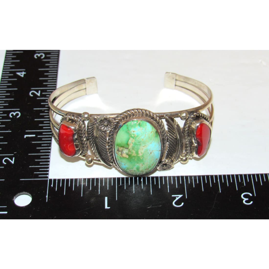 Navajo Royston Turquoise Coral Cuff Bracelet Sterling Silver J Begay