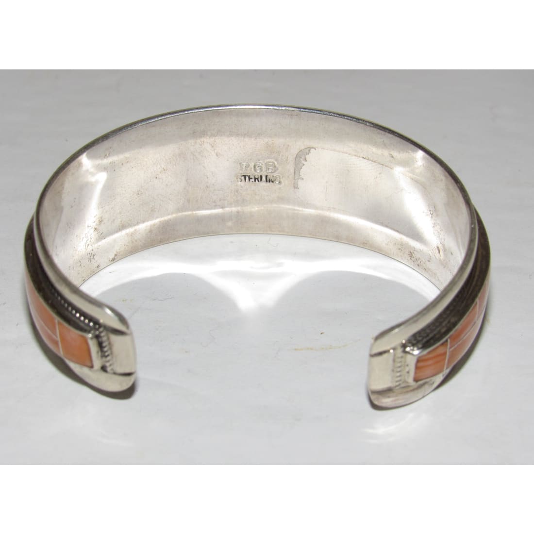 Navajo Orange Spiny Inlay Stacker Cuff Bracelet Sterling R. Begay