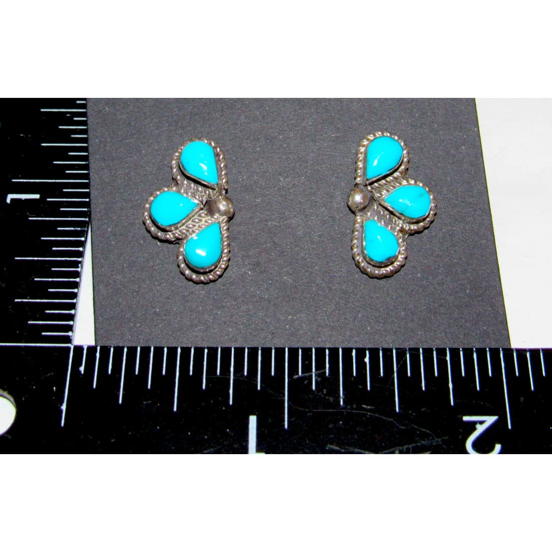 Navajo Sleeping Beauty Turquoise Half Cluster Post Earrings Sterling Silver