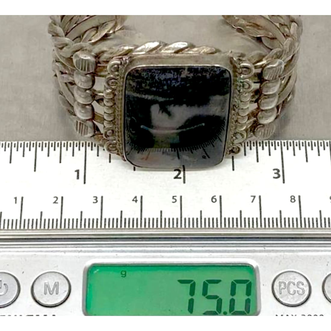 Massive Old Pawn Navajo Petrified Wood Cuff Bracelet Sterling Silver 75G