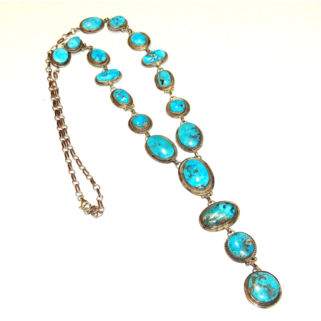 Huge Navajo Kingman Turquoise Lariat Necklace Sterling