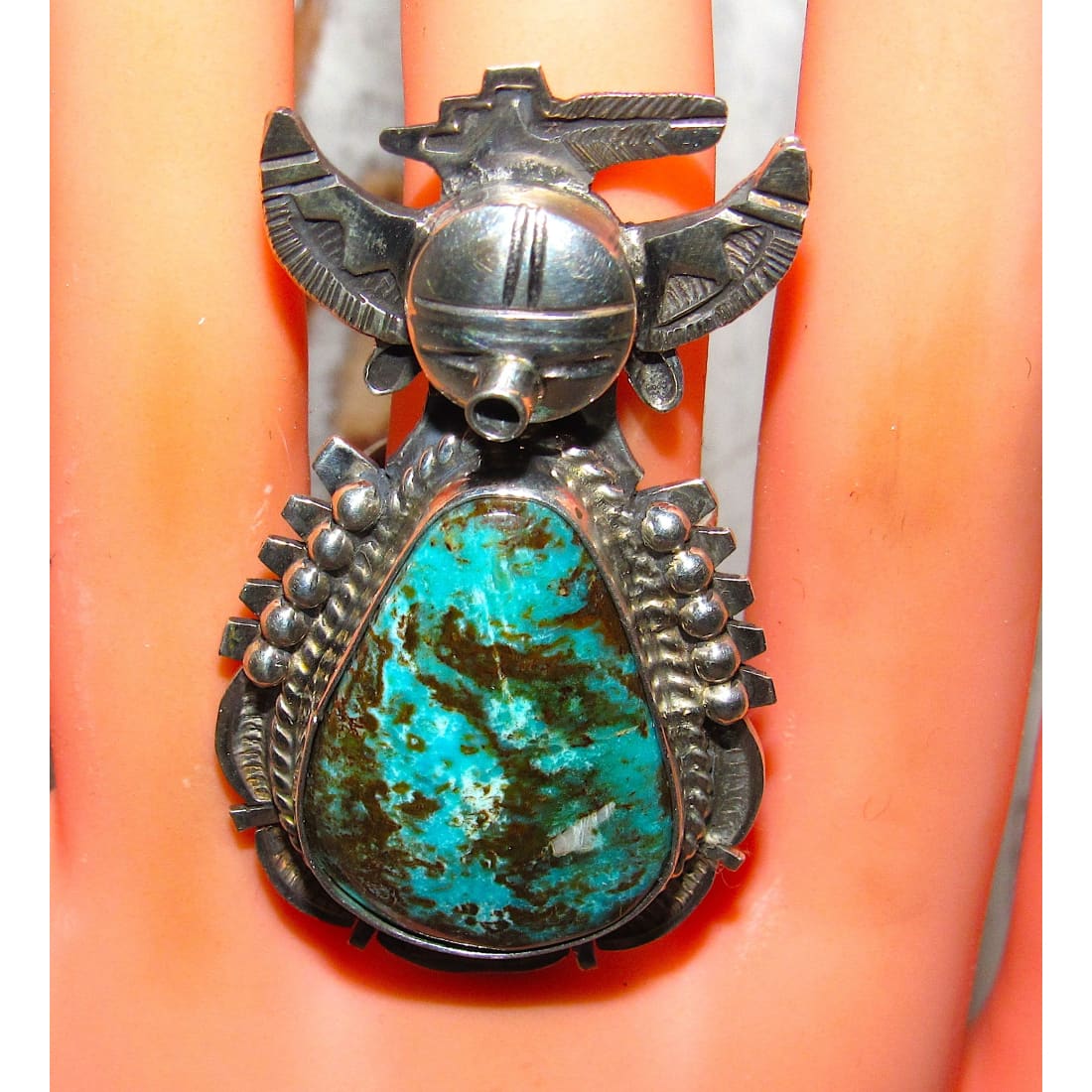 Large Navajo Kachina Ring Sz 8 Bennie Ration Bisbee