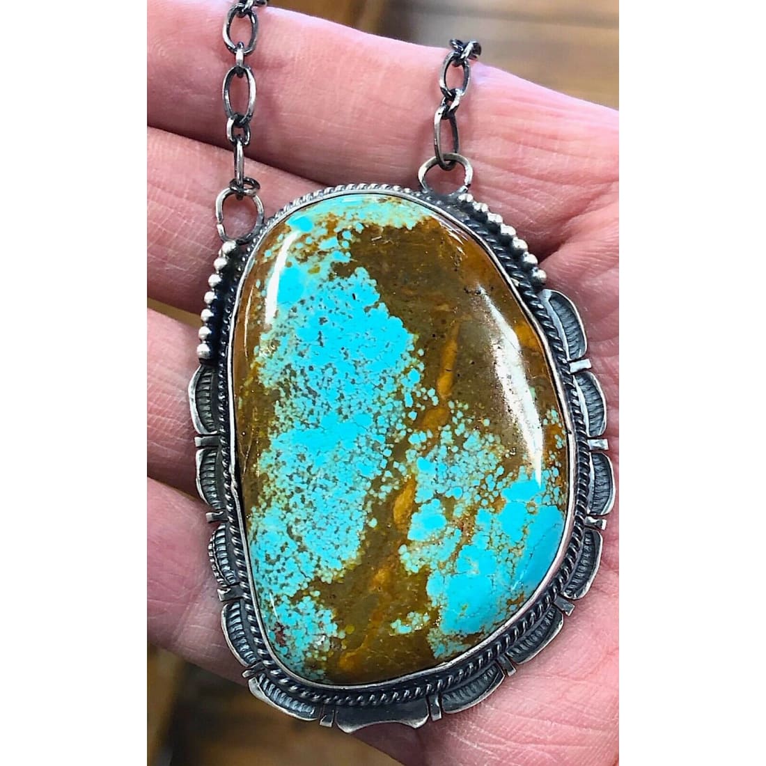 Massive Navajo Number 8 Turquoise Necklace Sterling Silver
