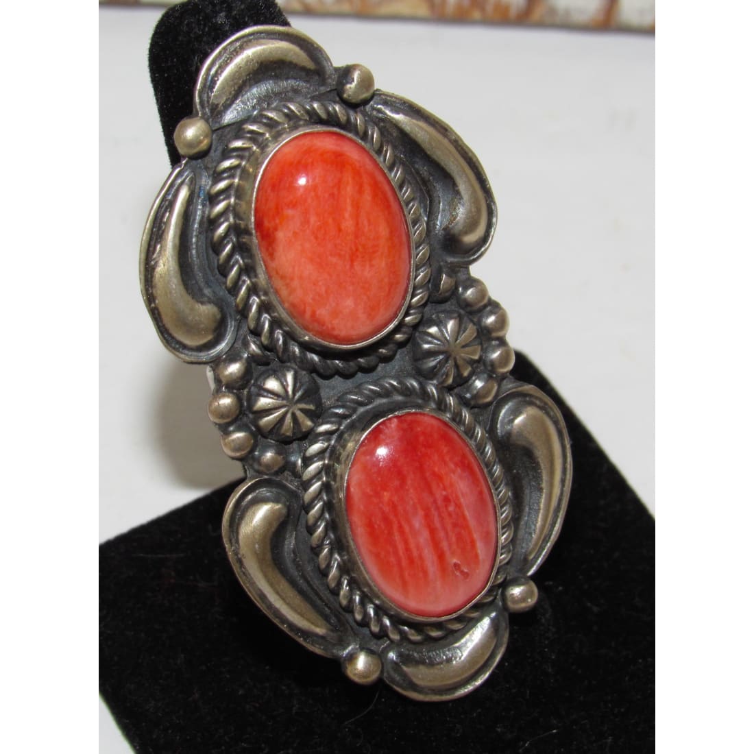 Massive Navajo Red Spiny Oyster Ring Sz 8 Sterling Silver J