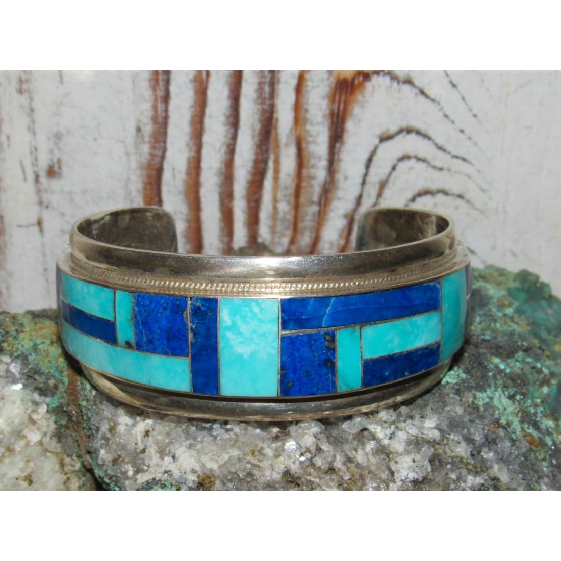 Navajo Sterling Silver Turquoise Multi Stone Inlay Cuff Bracelet hotsell