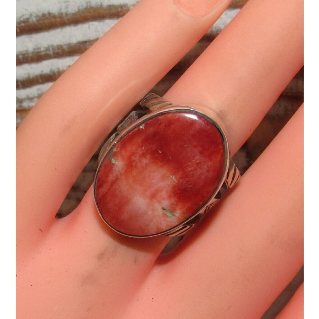 Native American Red Spiny Ring Sz 8 San Felipe Sterling
