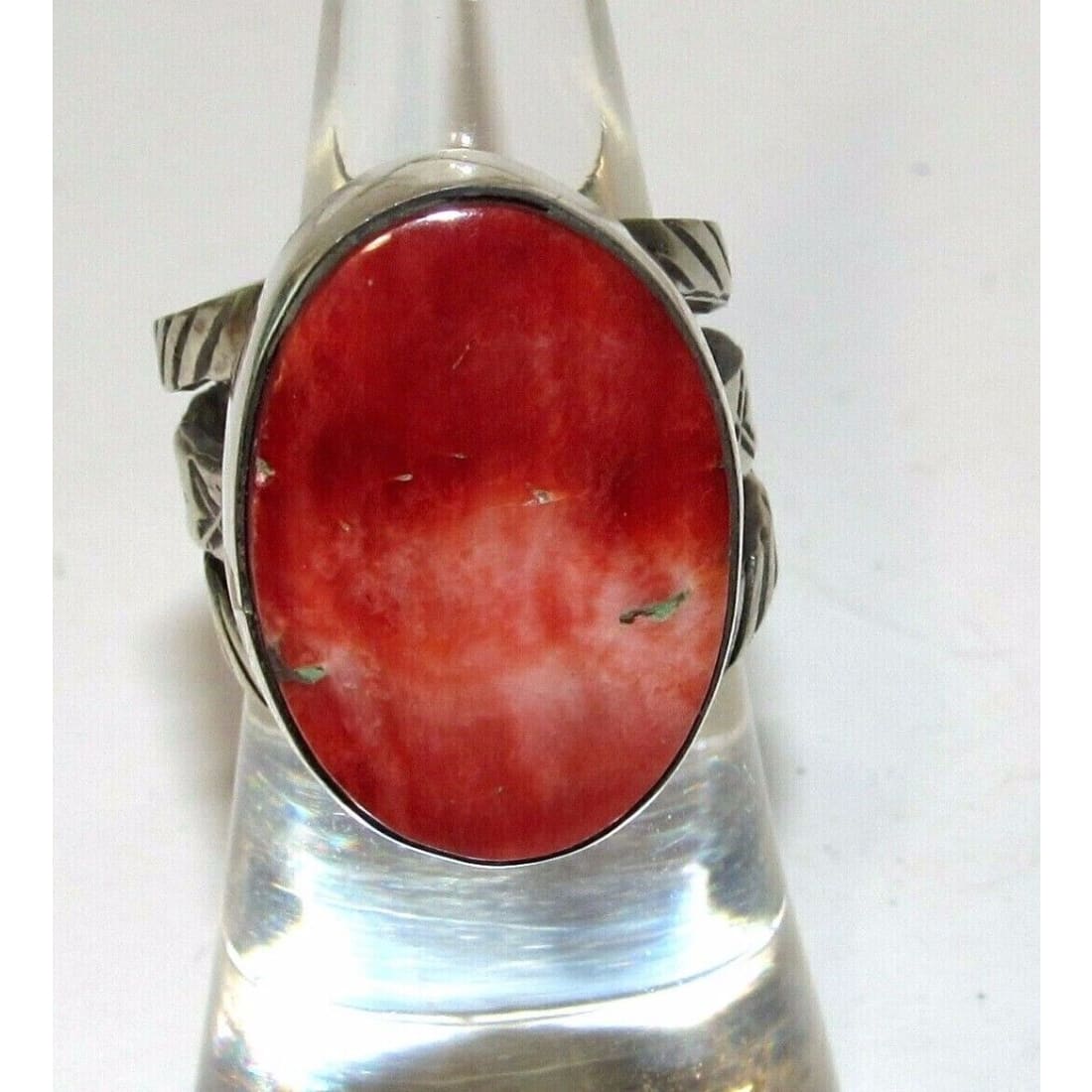 Native American Red Spiny Ring Sz 8 San Felipe Sterling