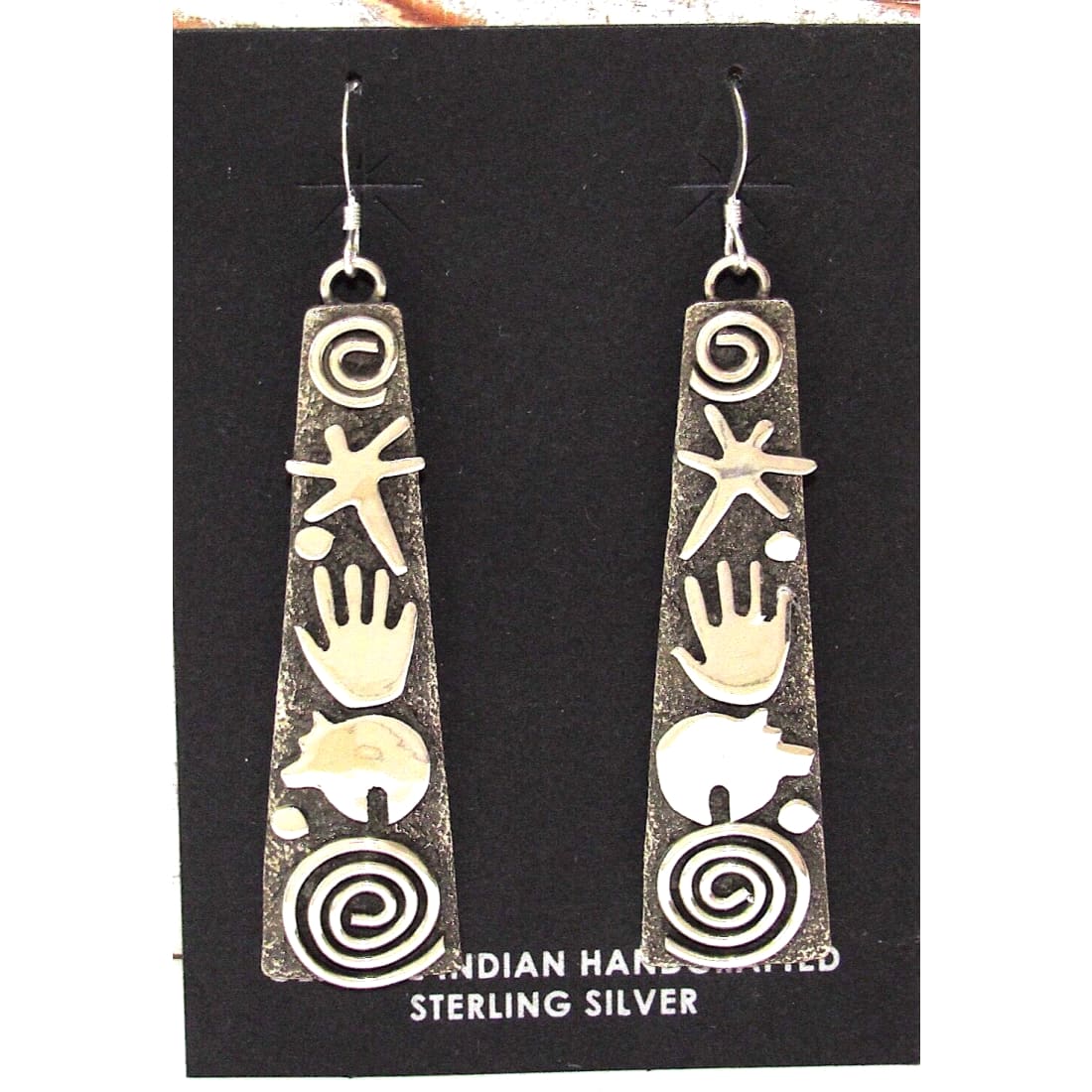 Navajo Alex Sanchez Petroglyph Dangle Earrings Sterling