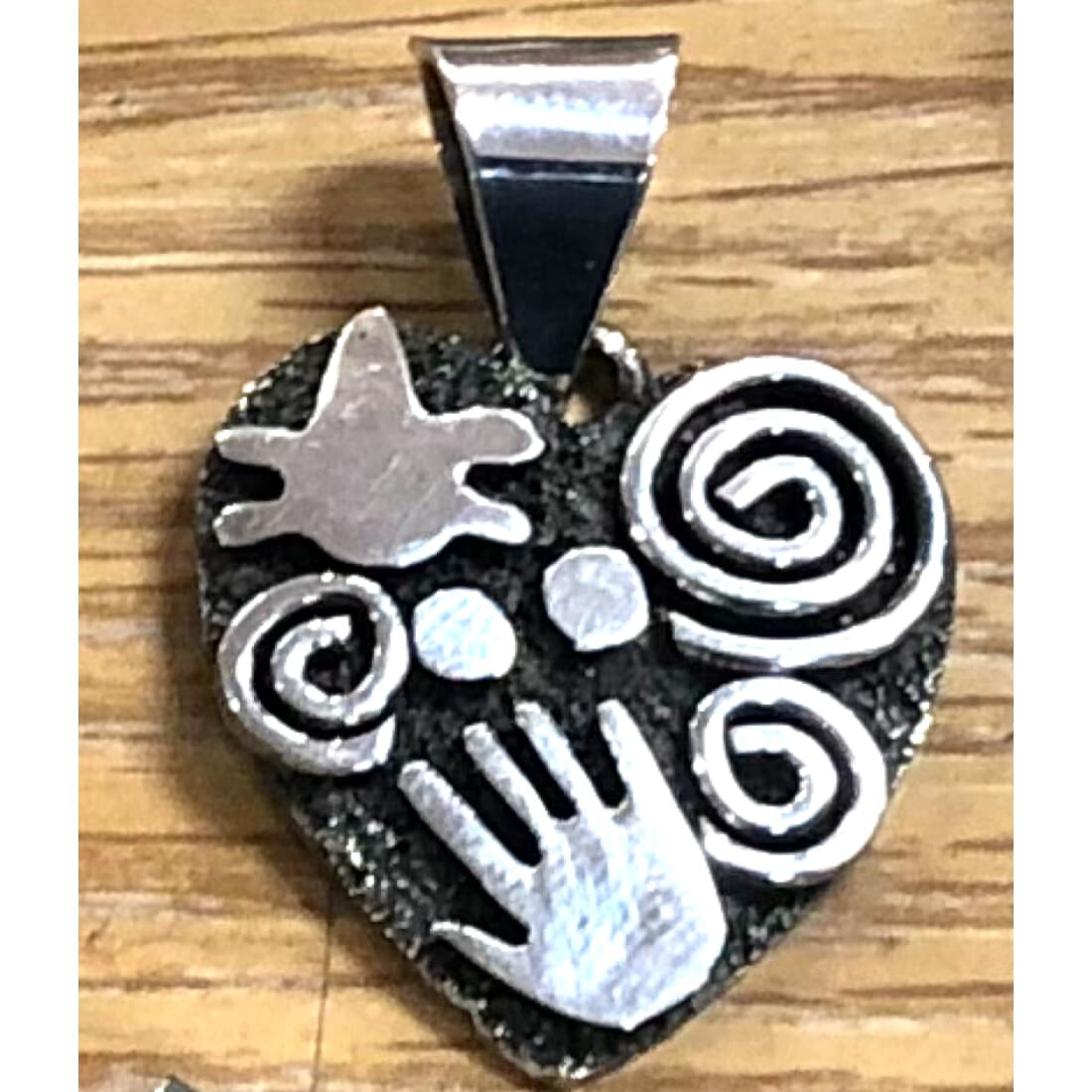 Navajo Alex Sanchez Petroglyph Heart Pendant Sterling