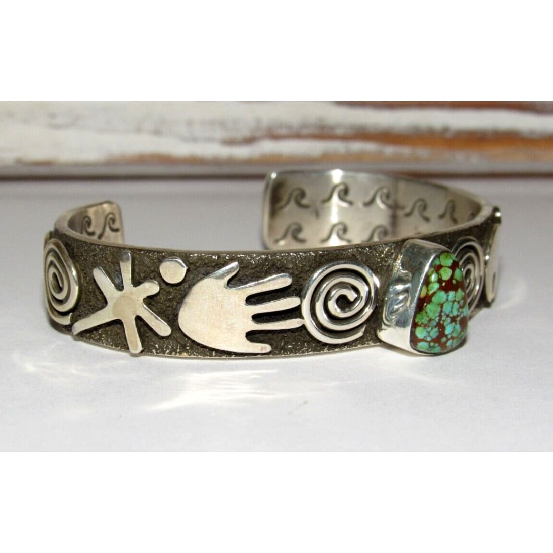 Navajo Alex Sanchez Petroglyphs Cuff Bracelet Number 8