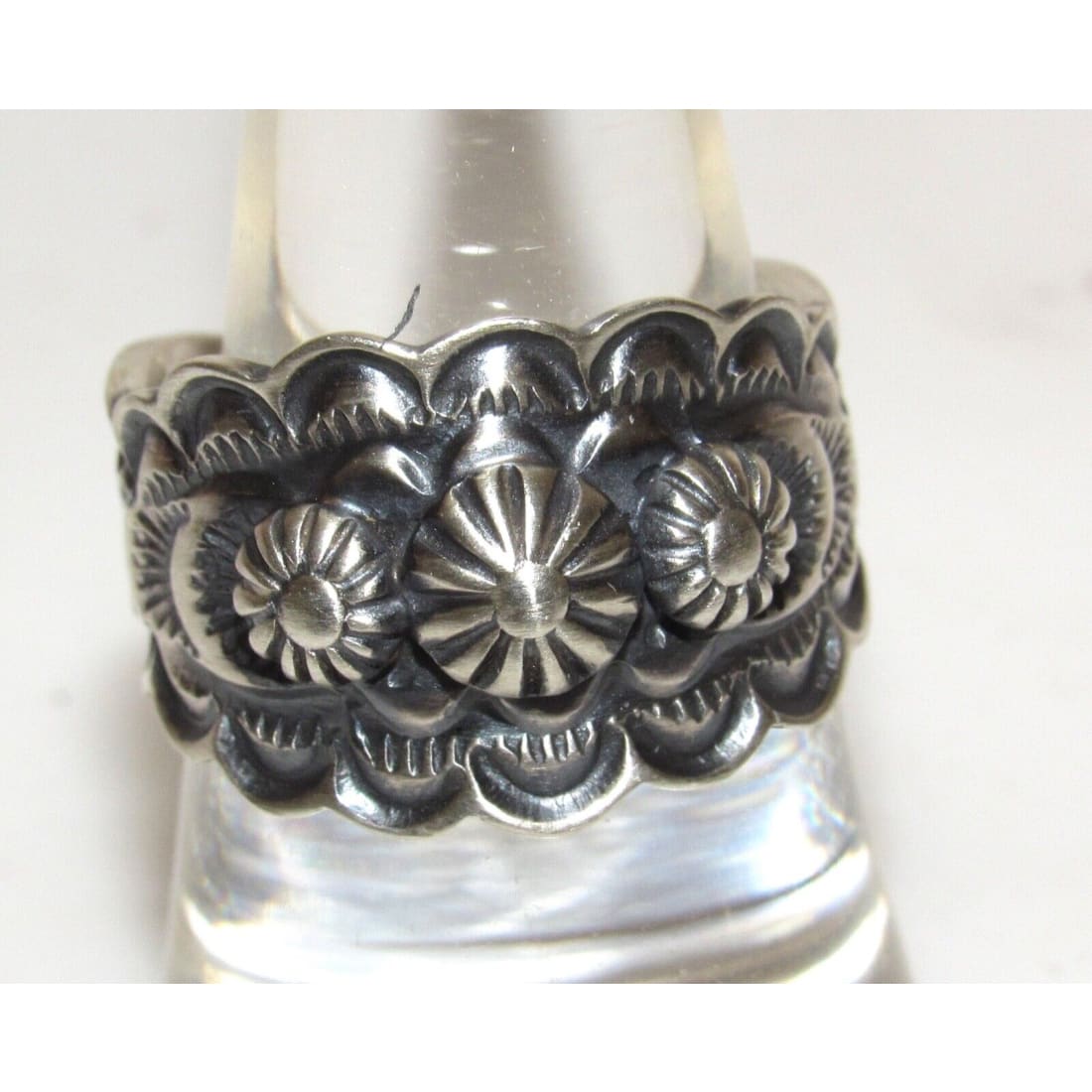 Navajo Band Ring Size 7 Sterling Silver Repousse Band Signed