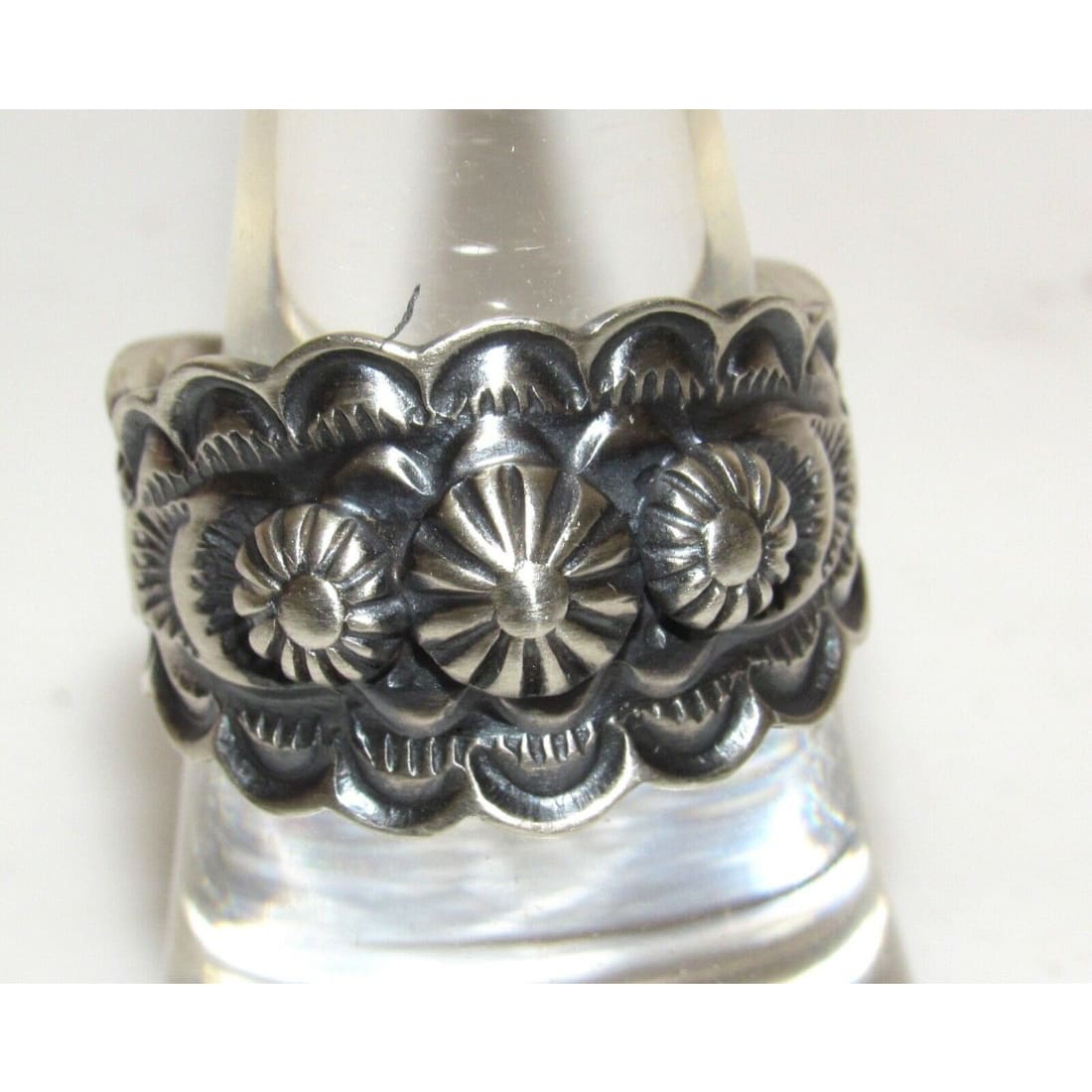 Navajo Band Ring Size 8 Sterling Silver Repousse Band
