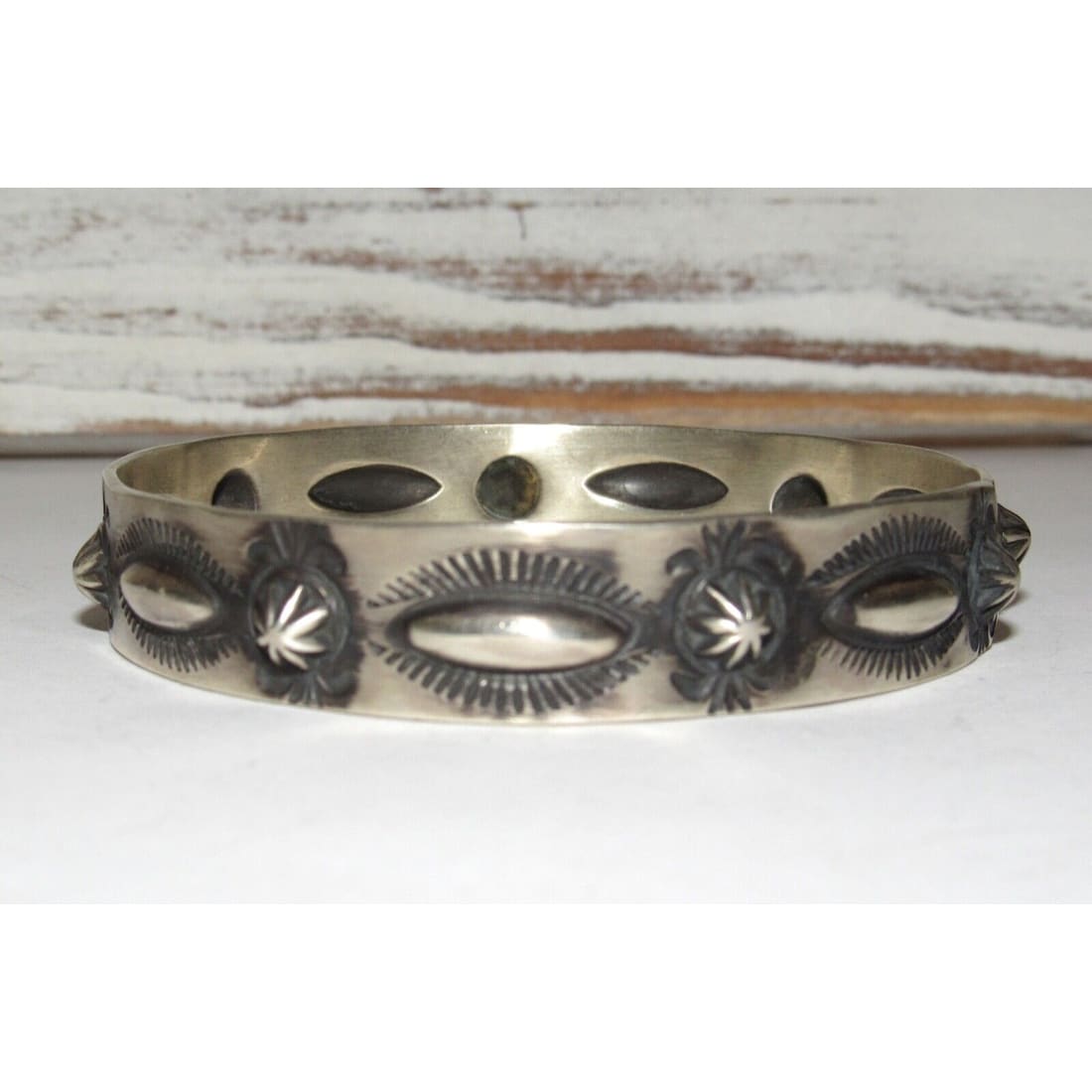 Navajo Bangle Bracelet Sterling Silver Repousse Design