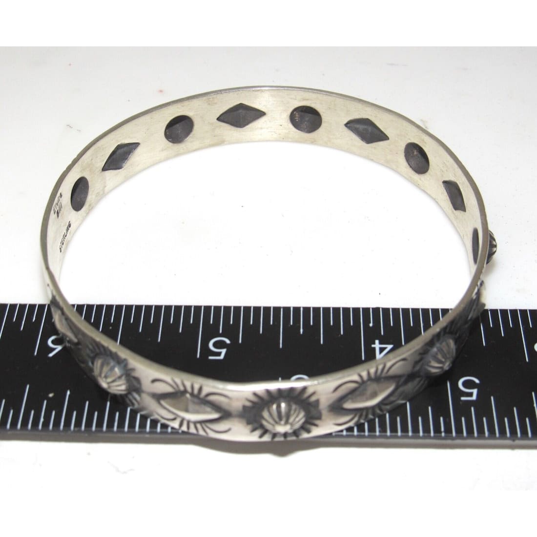 Navajo Bangle Bracelet Sterling Silver Repousse Design