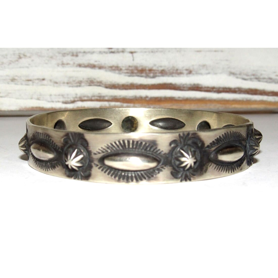Navajo Bangle Bracelet Sterling Silver Repousse Design
