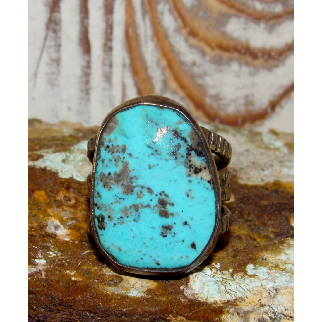 Navajo Blue Diamond Mine Turquoise Ring Sz 8 Sterling
