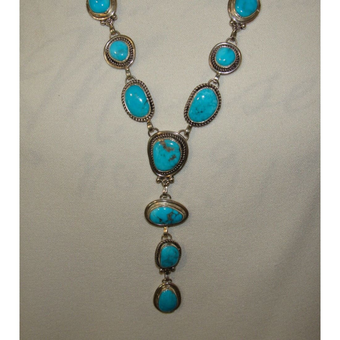 Navajo Blue Royston Turquoise Lariat Necklace Sterling