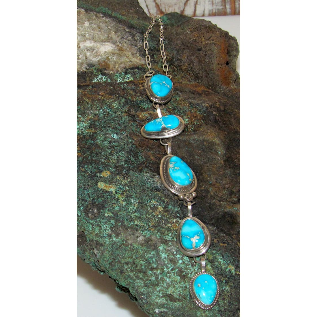 Turquoise Lariat Pendant Necklace - Navajo deals Style Pearls - Western Southwestern S